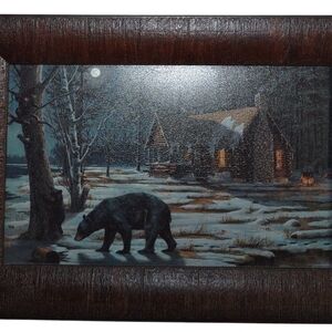 Mary Pettis "Sweet Curiosity" Black Bears Cabin Framed Print 15"X10.5"